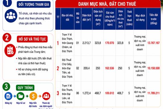 Thông báo về việc cho thuê nhà do Trung tâm Dịch vụ tổng hợp xã Đức Thịnh quản lý, khai thác (lần 2)